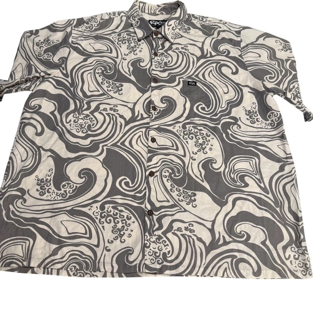Rix Hawaiian Shirt Men’s 4XL Alohawear Gray White Big & Tall Short Sleeve